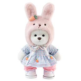Медвежонок Lina TeddyTales, в голубом платье, розовых штанишках, розовой шапочке-зайке, белый, M, 30
